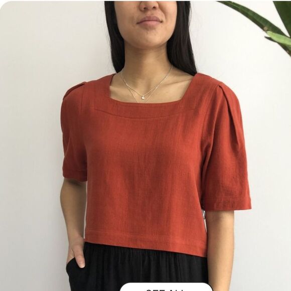 Eve Gravel Cantoier Linen Blend Blouse in Rubis S - Picture 2 of 8